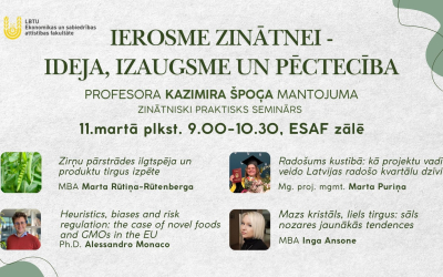 Iespēja piedalīties profesora K. Špoģim veltītajā seminārā "Ierosme zinātnei - ideja, izaugsme un pēctecība"
